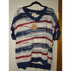 Women's L Bibi Open Knit Vest Sweater Boho Cottagecore Summer July 4th
